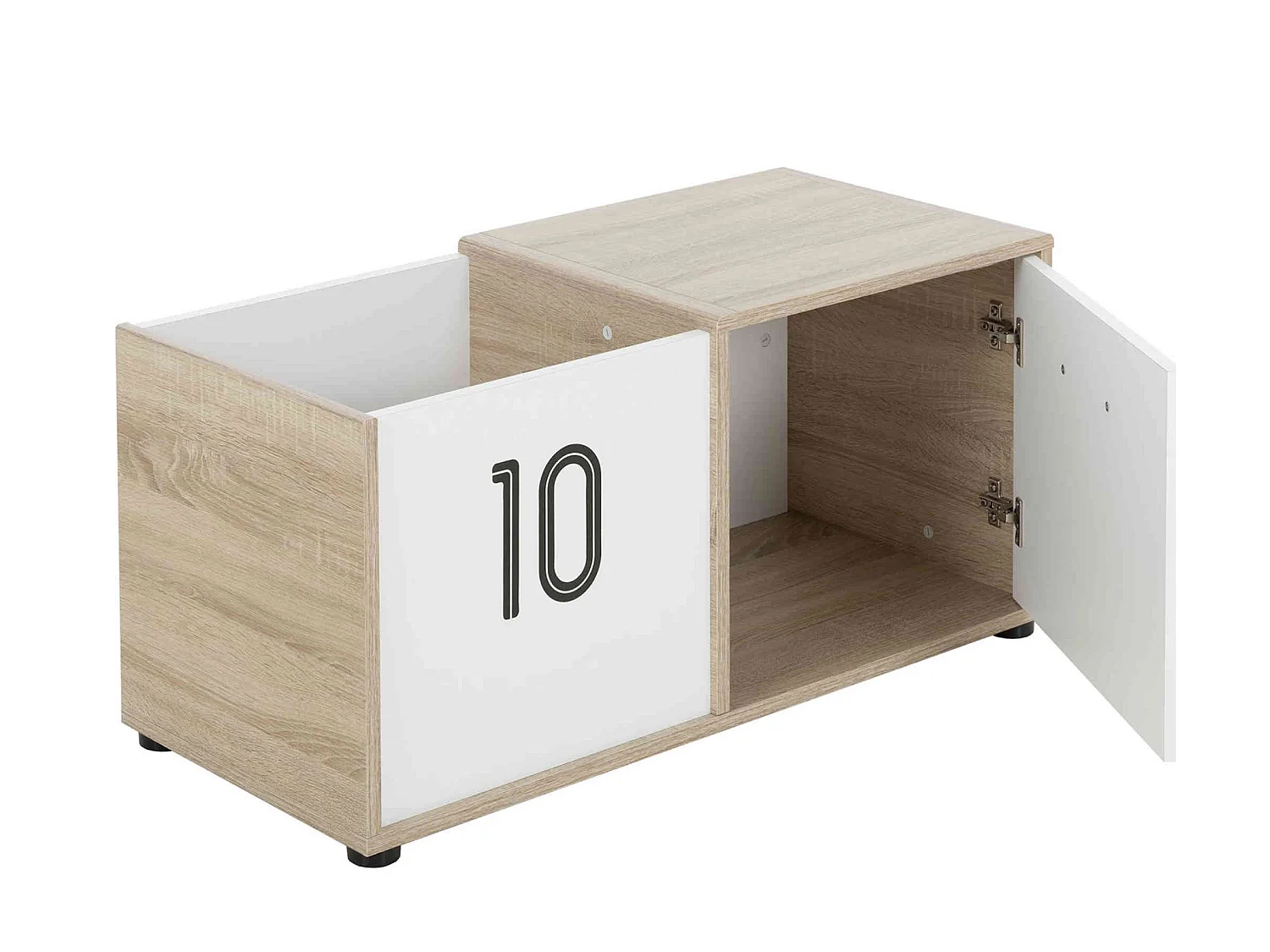 Coffre enfant 1 porte en bois imitation chêne clair et blanc - CF5052