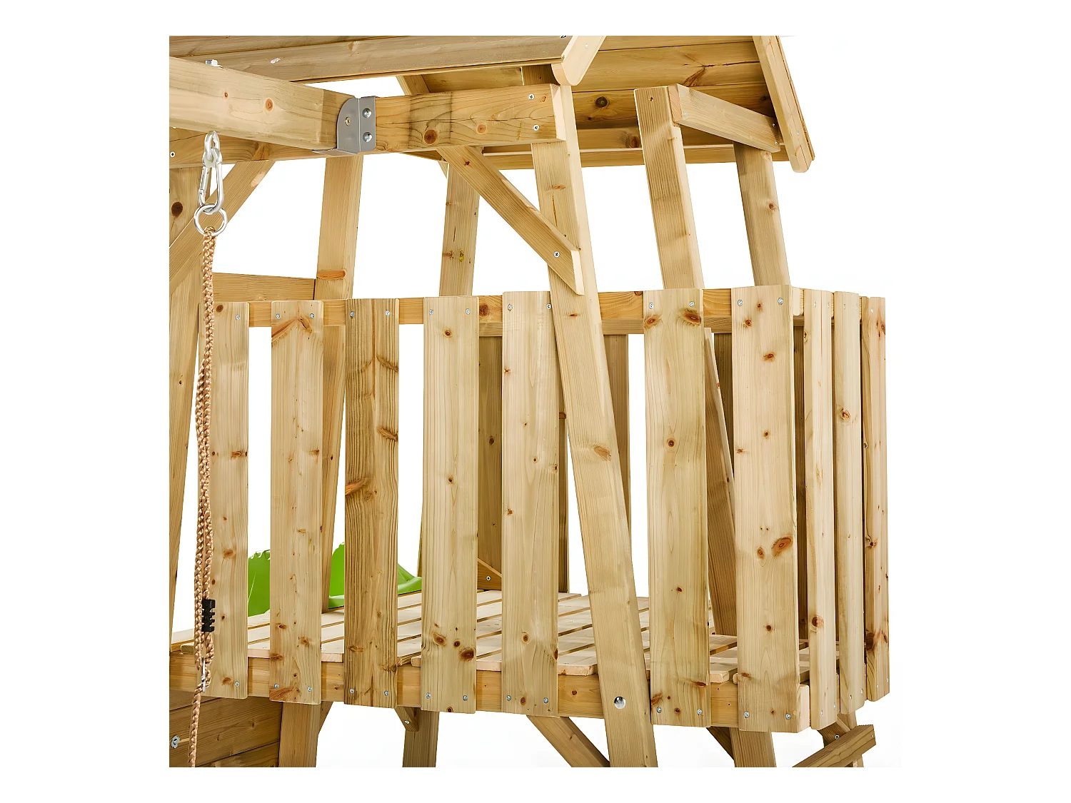 KANGUI Aire de jeux portique en bois WOODI - Double balançoire et nid Ø100cm, toboggan, mur d'escalade, bac a sable, cabane, échelle