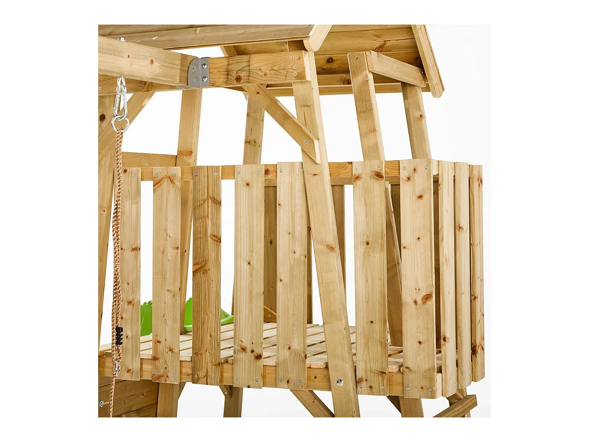 KANGUI Aire de jeux portique en bois WOODI - Double balançoire, toboggan, mur d'escalade, cabane, échelle