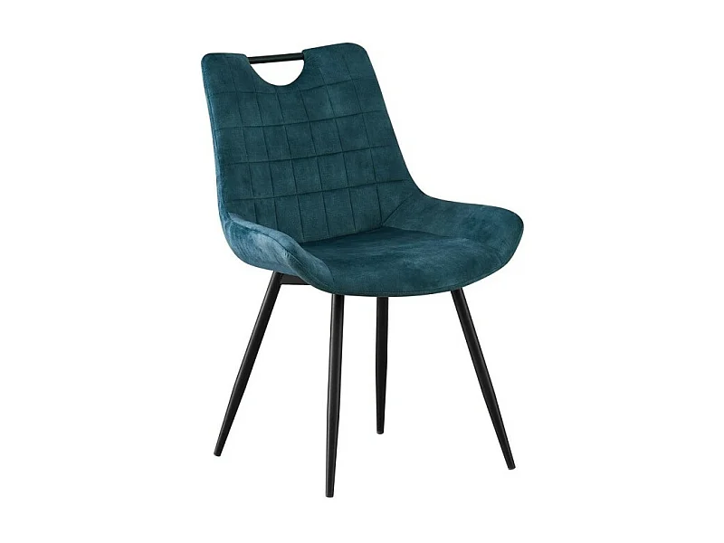 Chaise NINO – Velours bleu pétrole et pieds métal noir – H84 × L56 × P62.5 cm