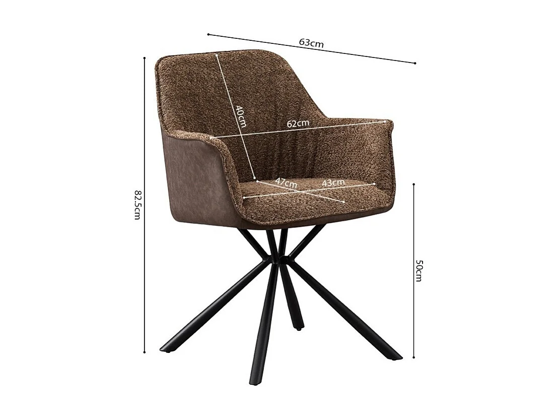 Chaise LUCIA – Bouclé Sable & Dos PU Brun – H82.5 × L62 × P63 cm – Style design