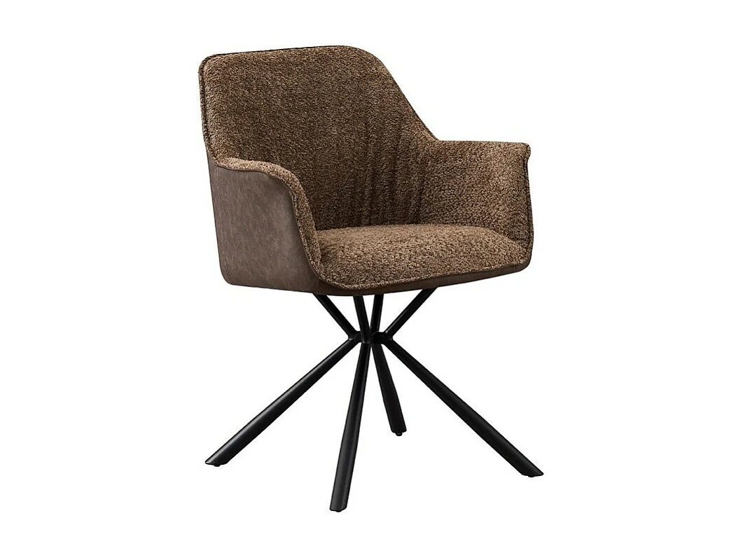 Chaise LUCIA – Bouclé Sable & Dos PU Brun – H82.5 × L62 × P63 cm – Style design