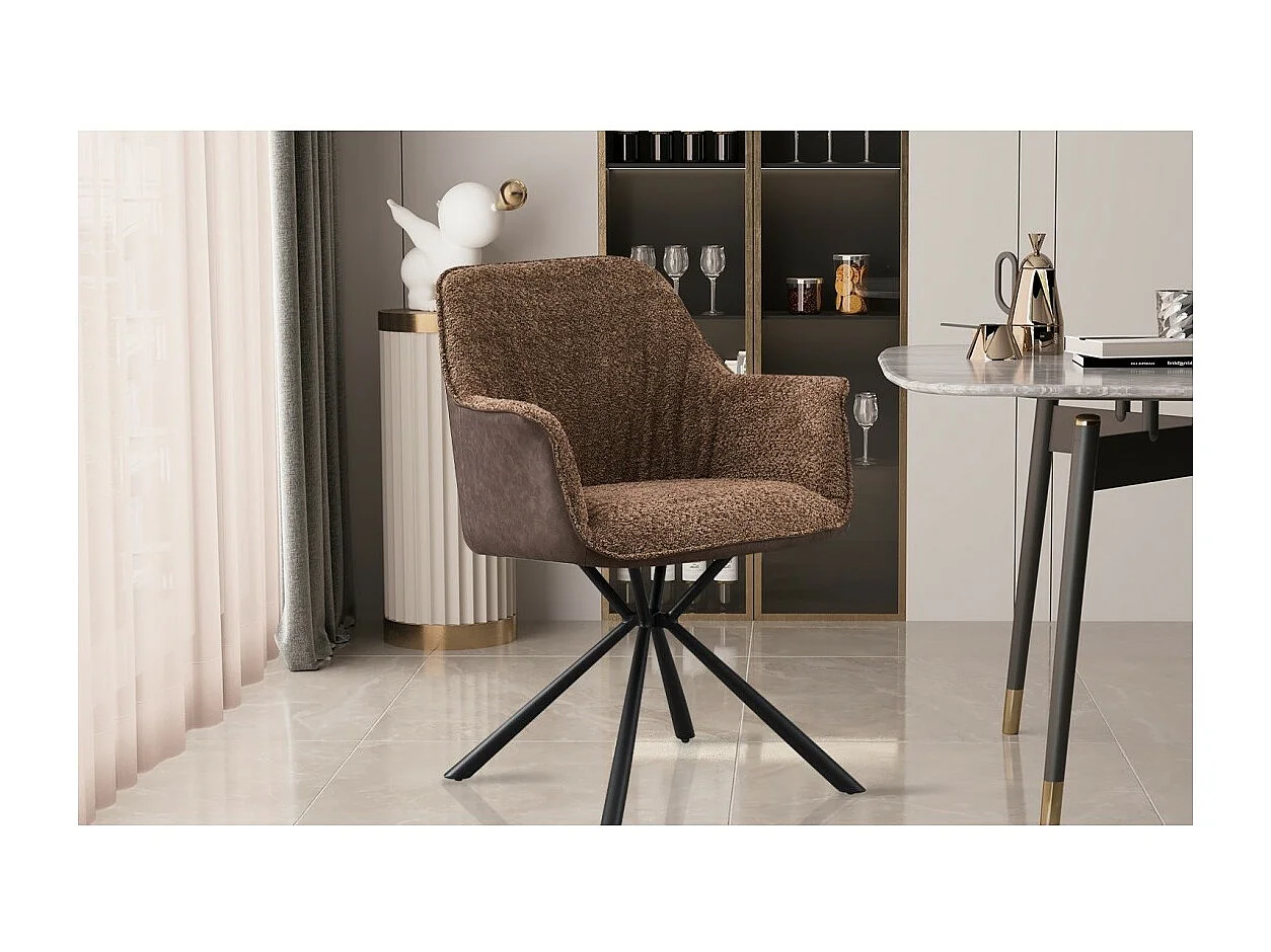 Chaise LUCIA – Bouclé Sable & Dos PU Brun – H82.5 × L62 × P63 cm – Style design