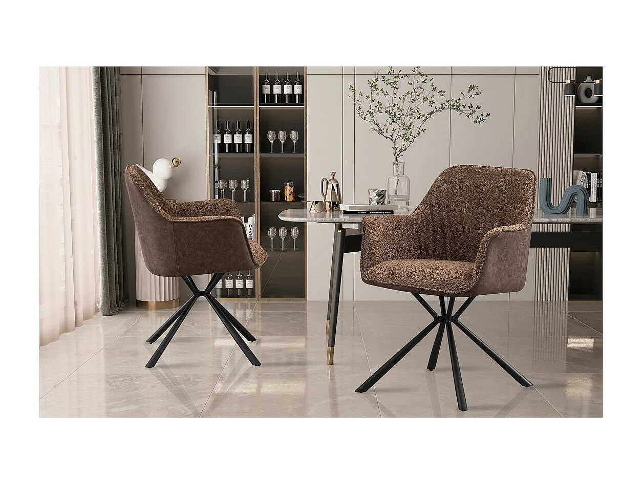 Chaise LUCIA – Bouclé Sable & Dos PU Brun – H82.5 × L62 × P63 cm – Style design