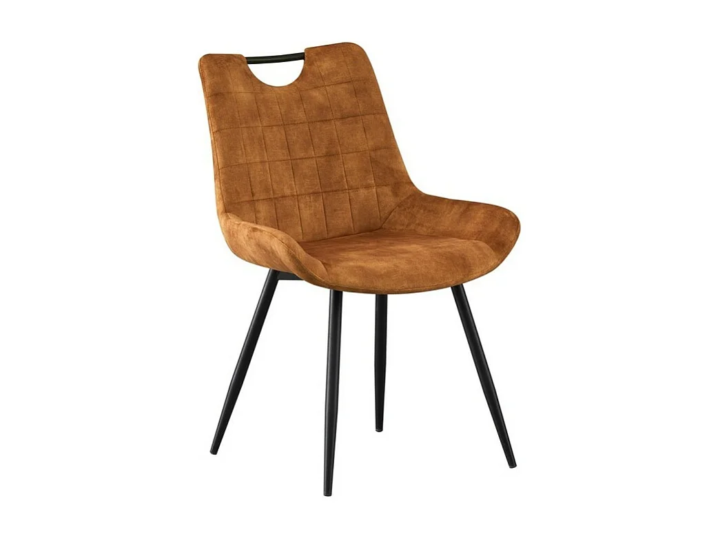 Chaise NINO – Velours or et pieds métal noir – H84 × L56 × P62.5 cm