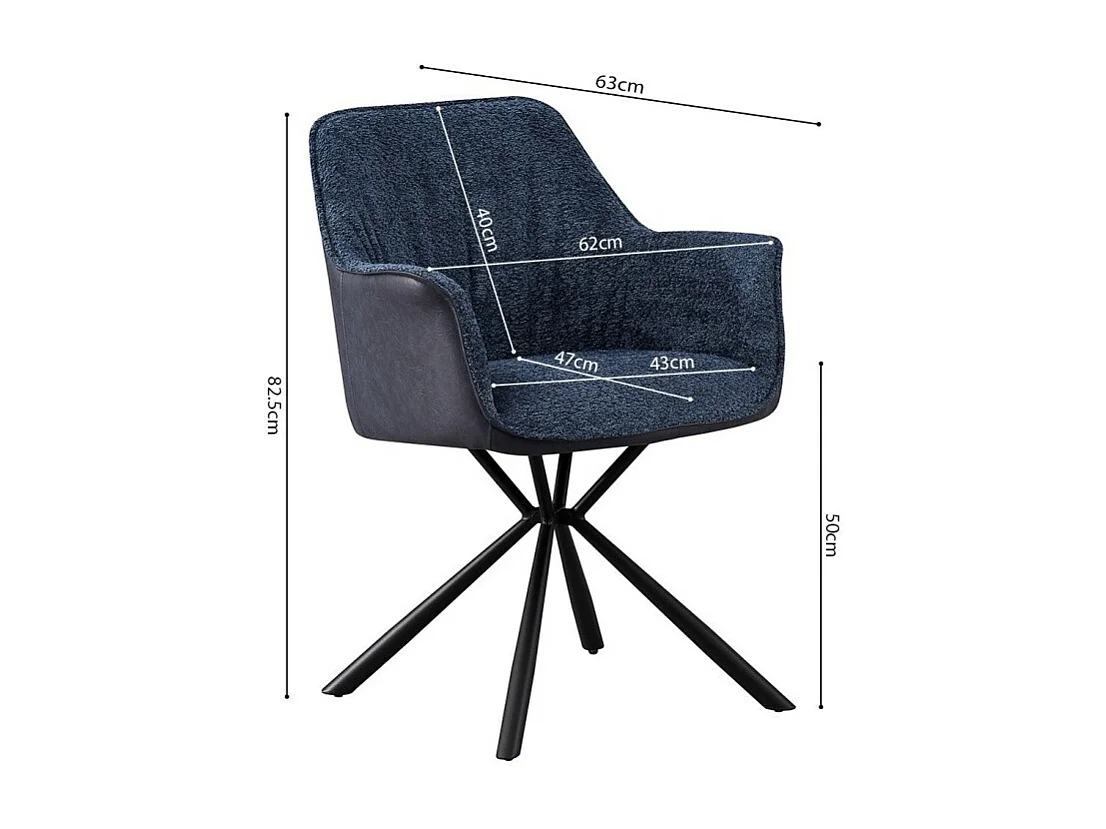 Stuhl 'LUCIA' Bouclé Blau Rücken PU Blau, Maße H82,5 x L62 x T63, ideal für Ihre Küche oder Ihr Esszimmer