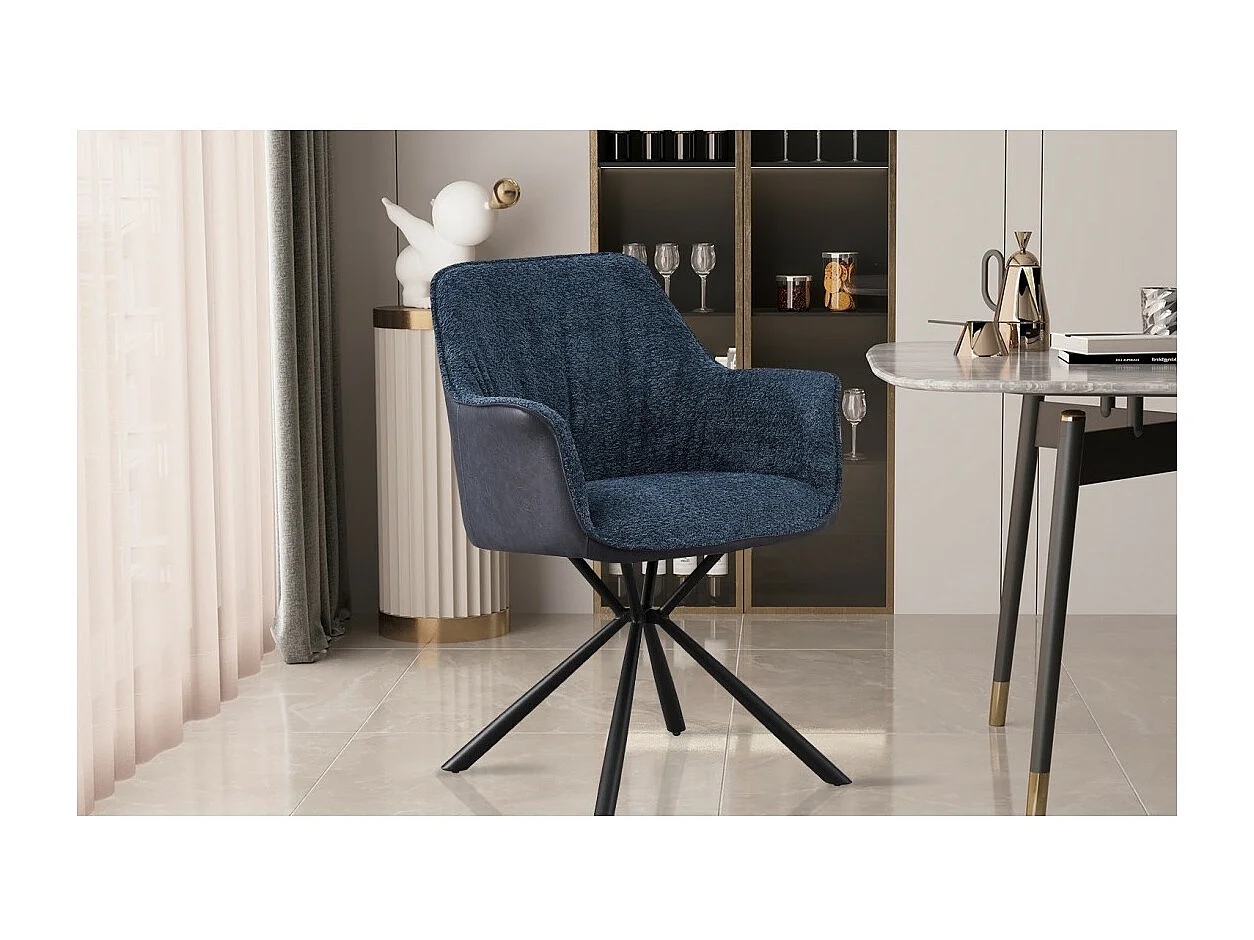 Stuhl 'LUCIA' Bouclé Blau Rücken PU Blau, Maße H82,5 x L62 x T63, ideal für Ihre Küche oder Ihr Esszimmer