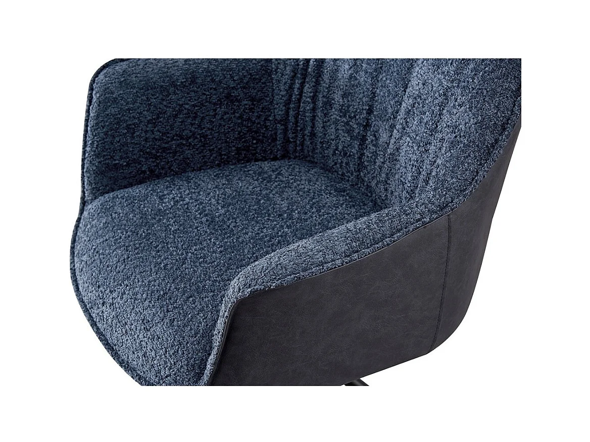 Sedia 'LUCIA' in bouclé blu con schienale in PU blu, dimensioni H82,5 x L62 x P63, ideale per la tua cucina o sala da pranzo.