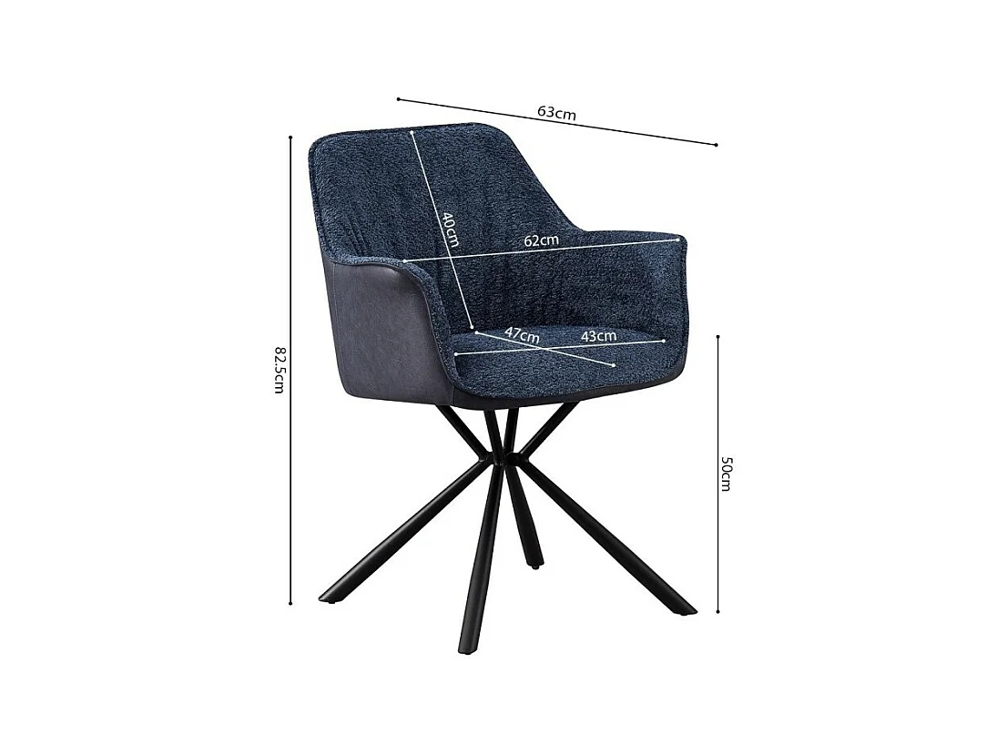 Sedia 'LUCIA' in bouclé blu con schienale in PU blu, dimensioni H82,5 x L62 x P63, ideale per la tua cucina o sala da pranzo.