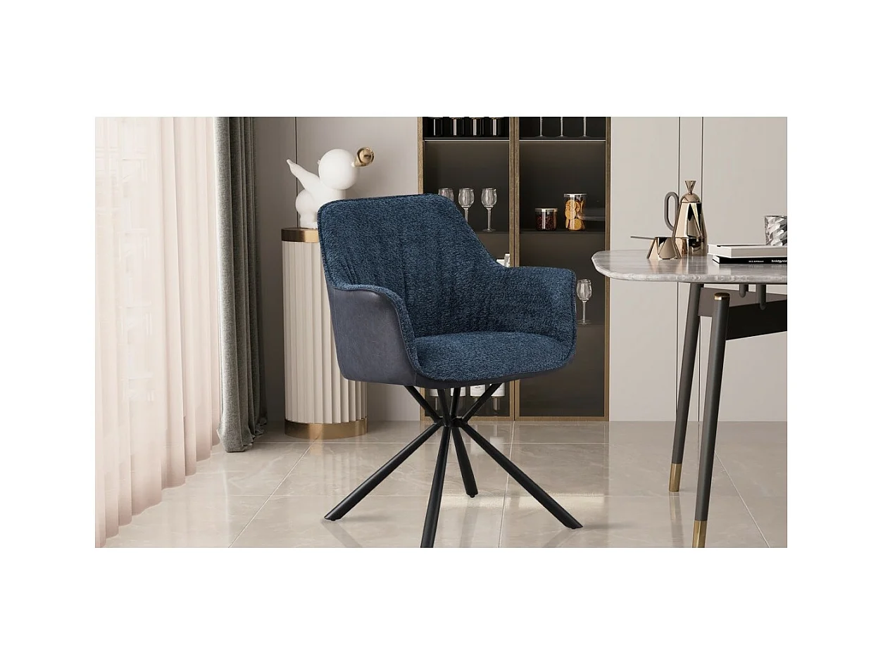 Sedia 'LUCIA' in bouclé blu con schienale in PU blu, dimensioni H82,5 x L62 x P63, ideale per la tua cucina o sala da pranzo.