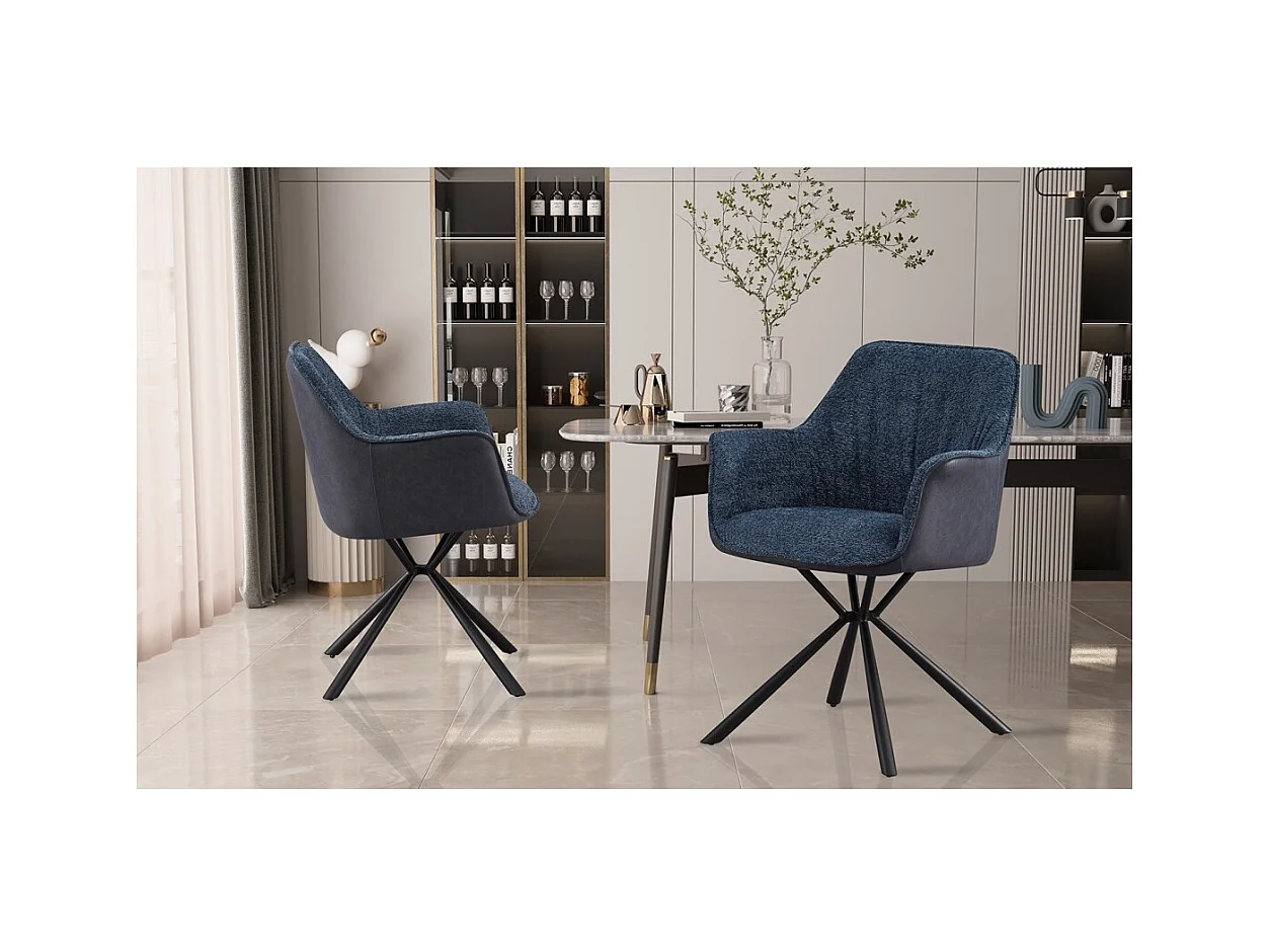 Sedia 'LUCIA' in bouclé blu con schienale in PU blu, dimensioni H82,5 x L62 x P63, ideale per la tua cucina o sala da pranzo.
