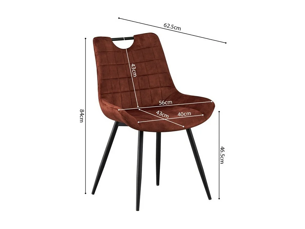 Stoel 'NINO' Fluweel Roest, afmetingen H84 x B56 x D62.5, ideaal voor uw keuken of eetkamer.