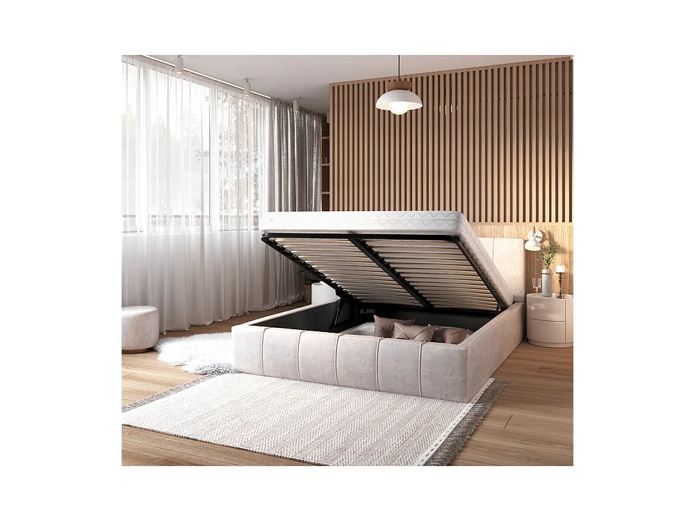 Lit coffre ATLANTA 140 x 200 cm avec sommier à lattes relevable Beige