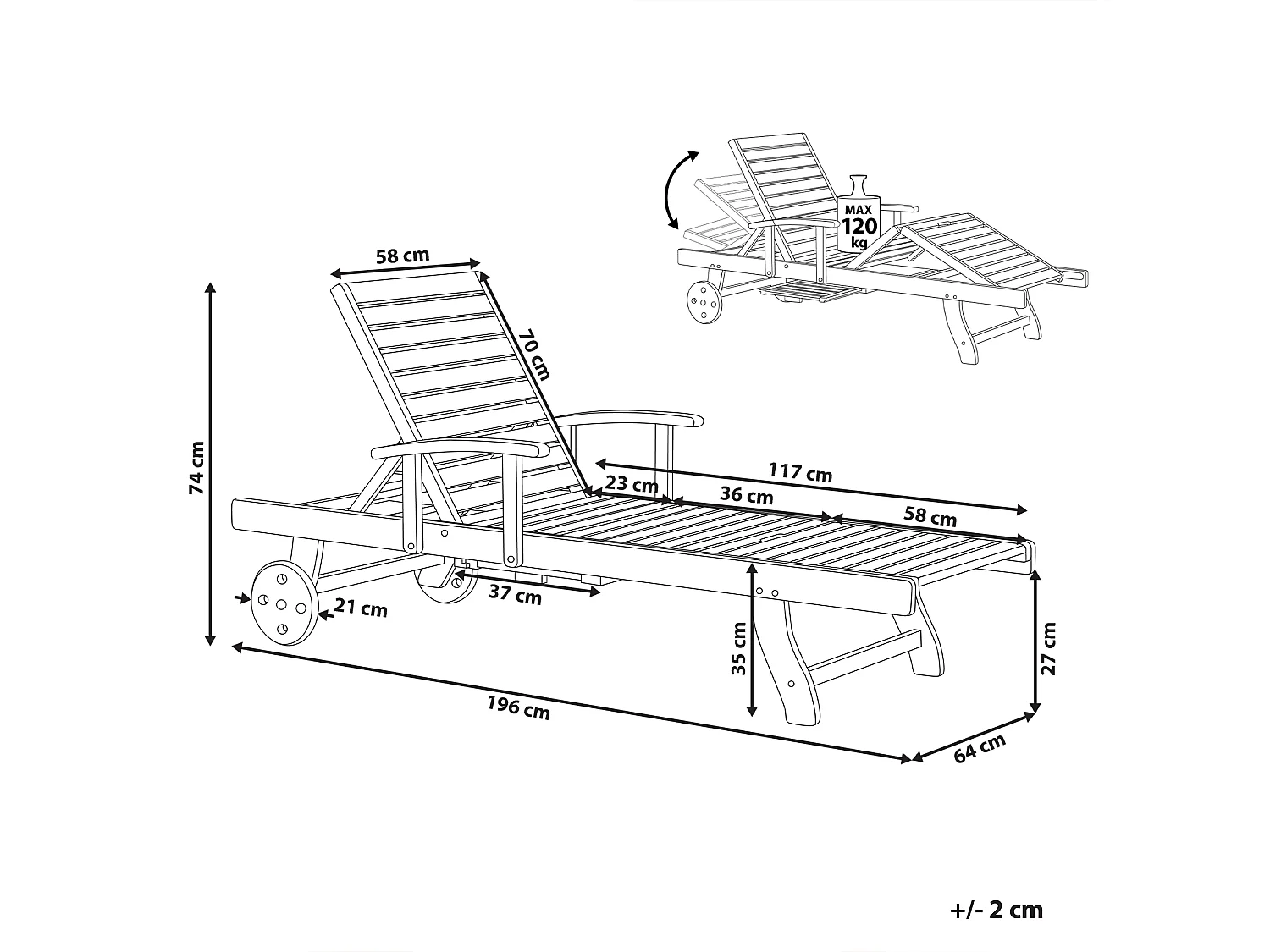 Ligstoel AMANTEA Acaciahout Donkerbruin