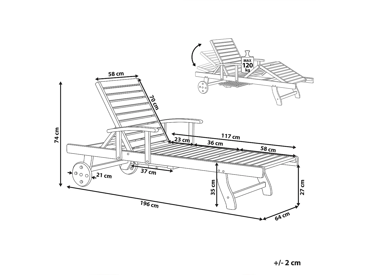 Leżak ogrodowy AMANTEA Rozkładany Drewno akacjowe Ciemnobrązowy