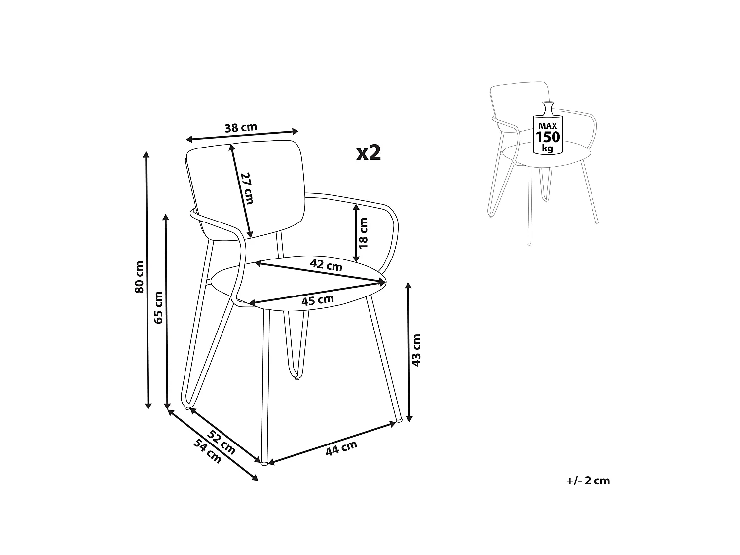 Esszimmerstuhl 2er Set ELKO Creme