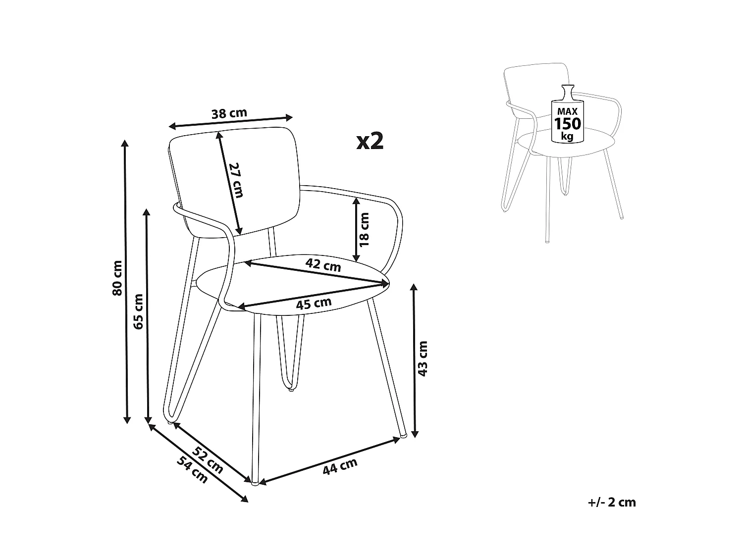 Conjunto de 2 cadeiras de jantar ELKO Creme