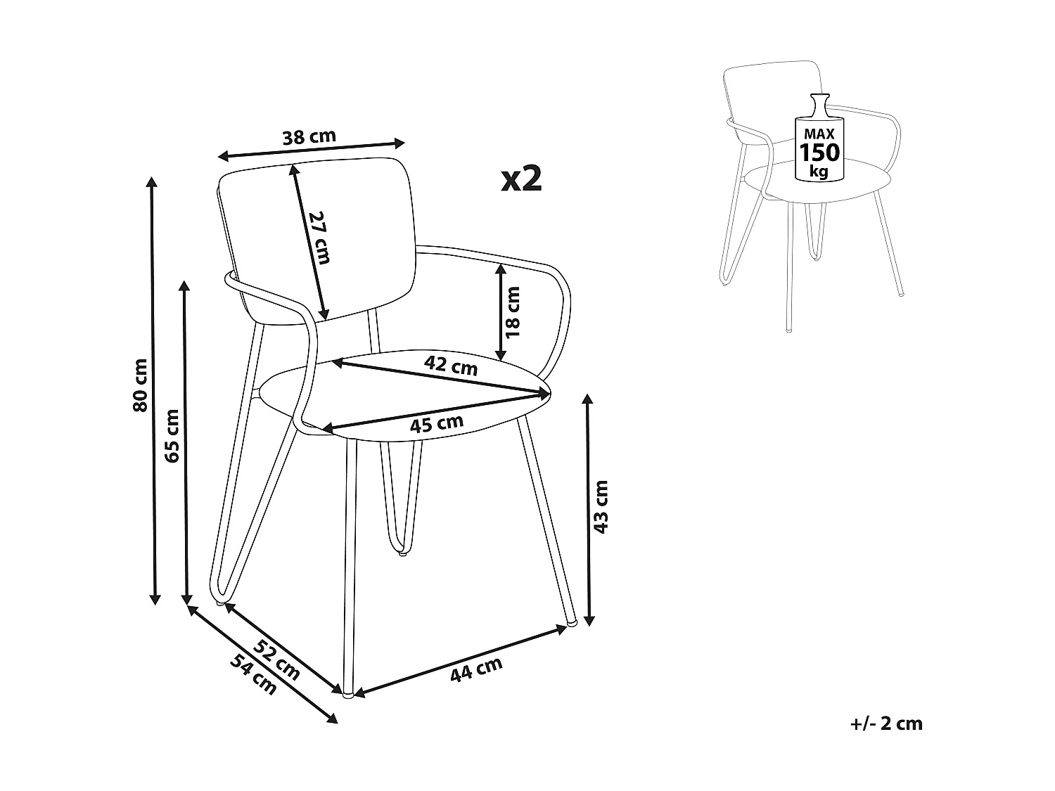 Lot de 2 chaises de salle à manger ELKO Crème