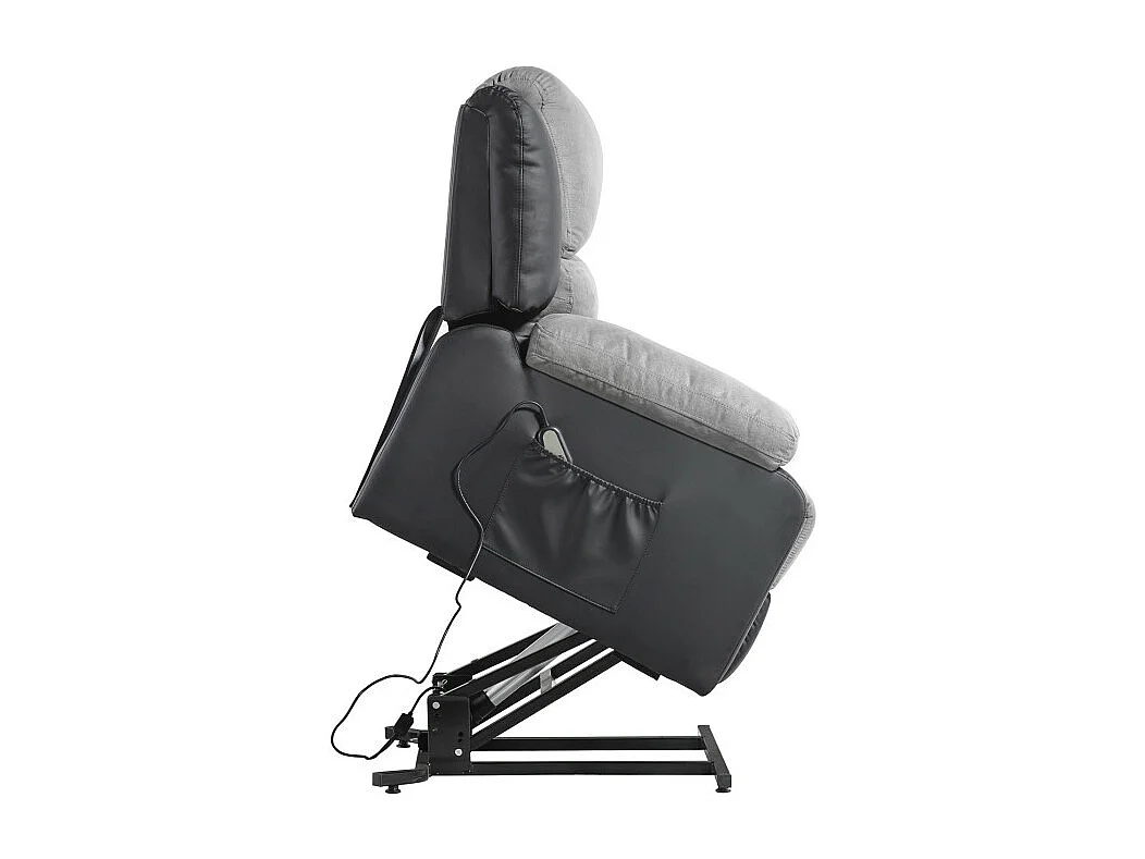 Fauteuil de Relaxation Releveur électrique 1 place Microfibre et Simili Léo - Gris et Noir - L88 x 93 x 96cm - Loungitude