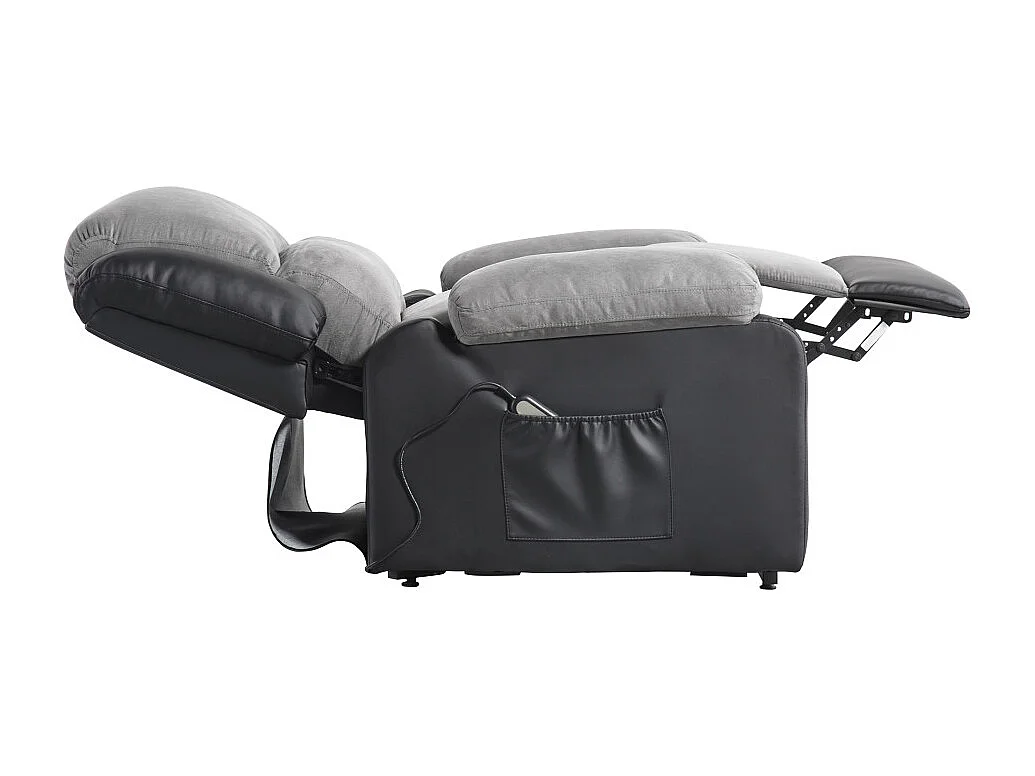 Fauteuil de Relaxation Releveur électrique 1 place Microfibre et Simili Léo - Gris et Noir - L88 x 93 x 96cm - Loungitude