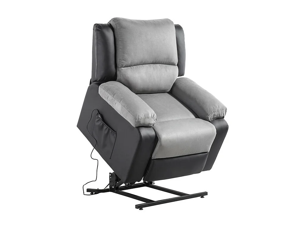 Fauteuil de Relaxation Releveur électrique 1 place Microfibre et Simili Léo - Gris et Noir - L88 x 93 x 96cm - Loungitude