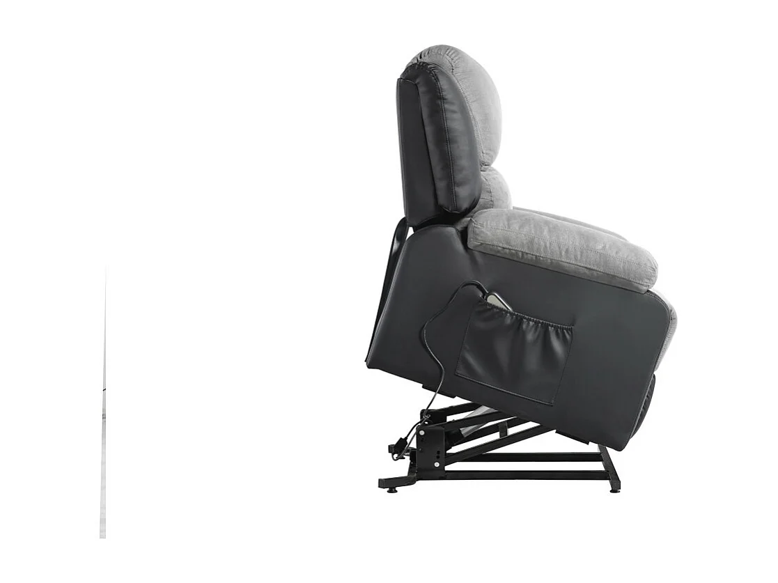 Fauteuil de Relaxation Releveur électrique 1 place Microfibre et Simili Léo - Gris et Noir - L88 x 93 x 96cm - Loungitude
