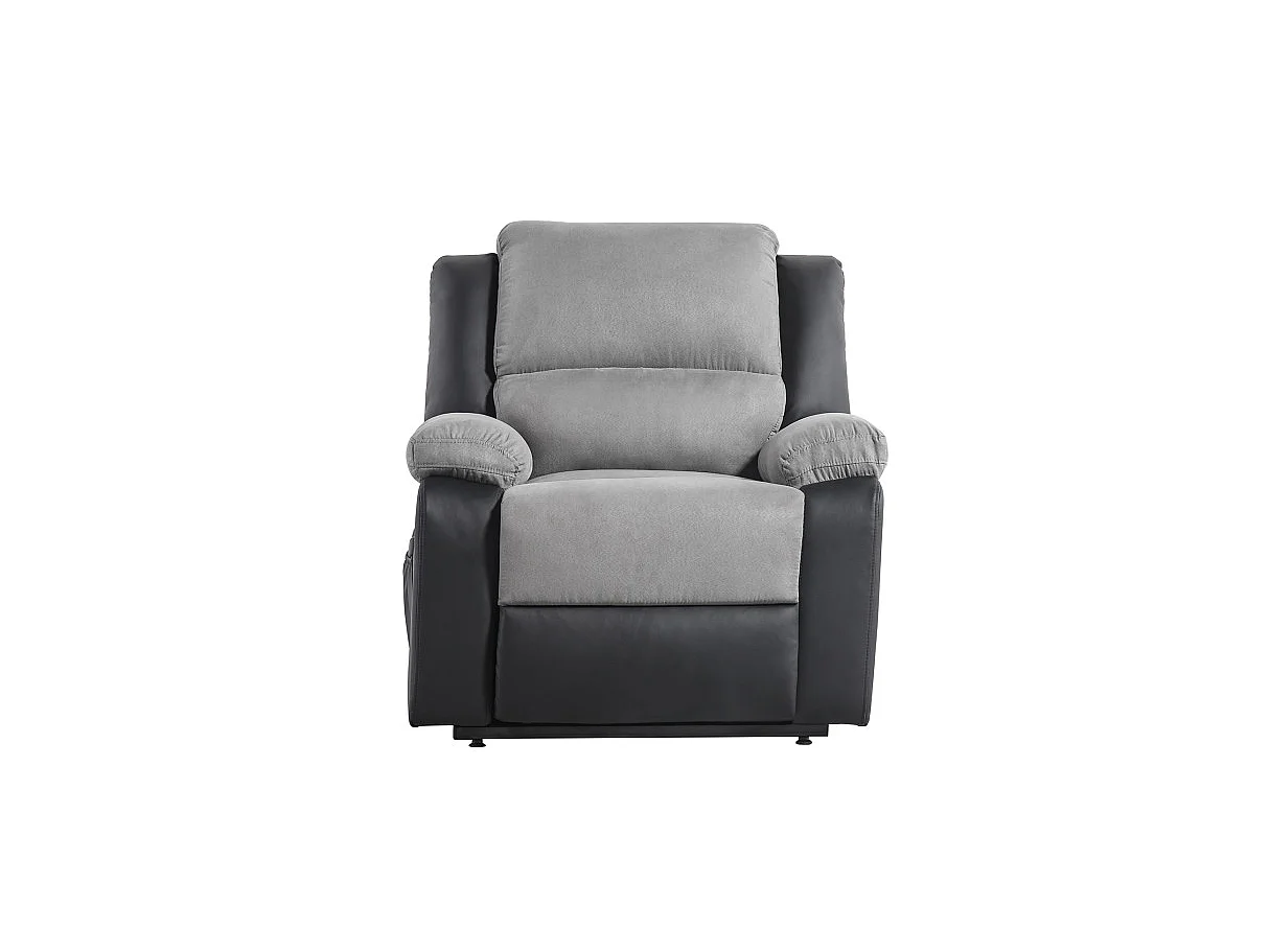 Fauteuil de Relaxation Releveur électrique 1 place Microfibre et Simili Léo - Gris et Noir - L88 x 93 x 96cm - Loungitude