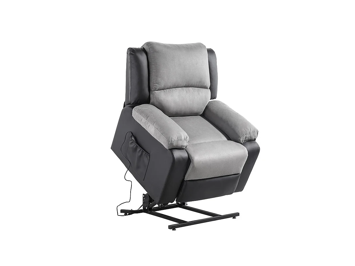 Fauteuil de Relaxation Releveur électrique 1 place Microfibre et Simili Léo - Gris et Noir - L88 x 93 x 96cm - Loungitude