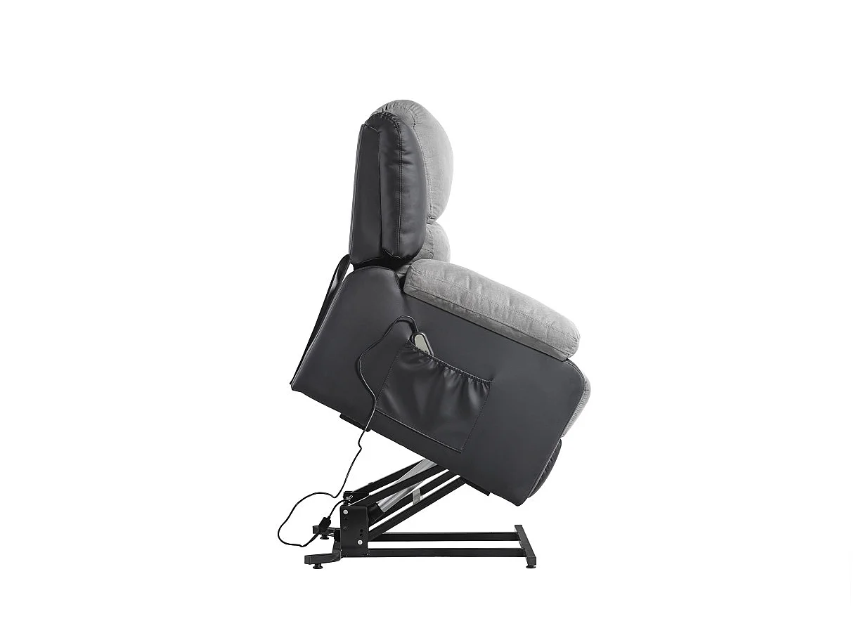 Fauteuil de Relaxation Releveur électrique 1 place Microfibre et Simili Léo - Gris et Noir - L88 x 93 x 96cm - Loungitude