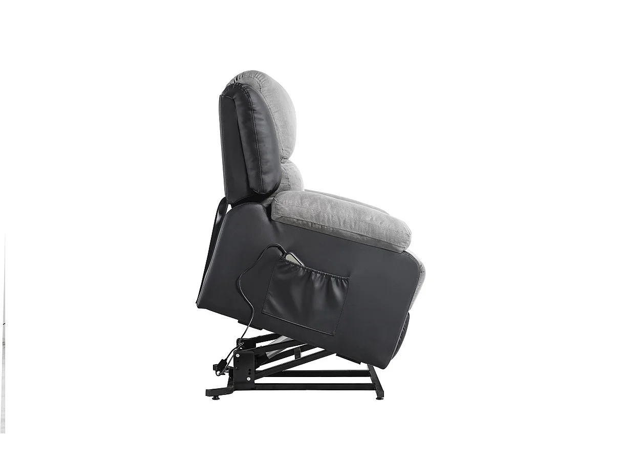 Fauteuil de Relaxation Releveur électrique 1 place Microfibre et Simili Léo - Gris et Noir - L88 x 93 x 96cm - Loungitude