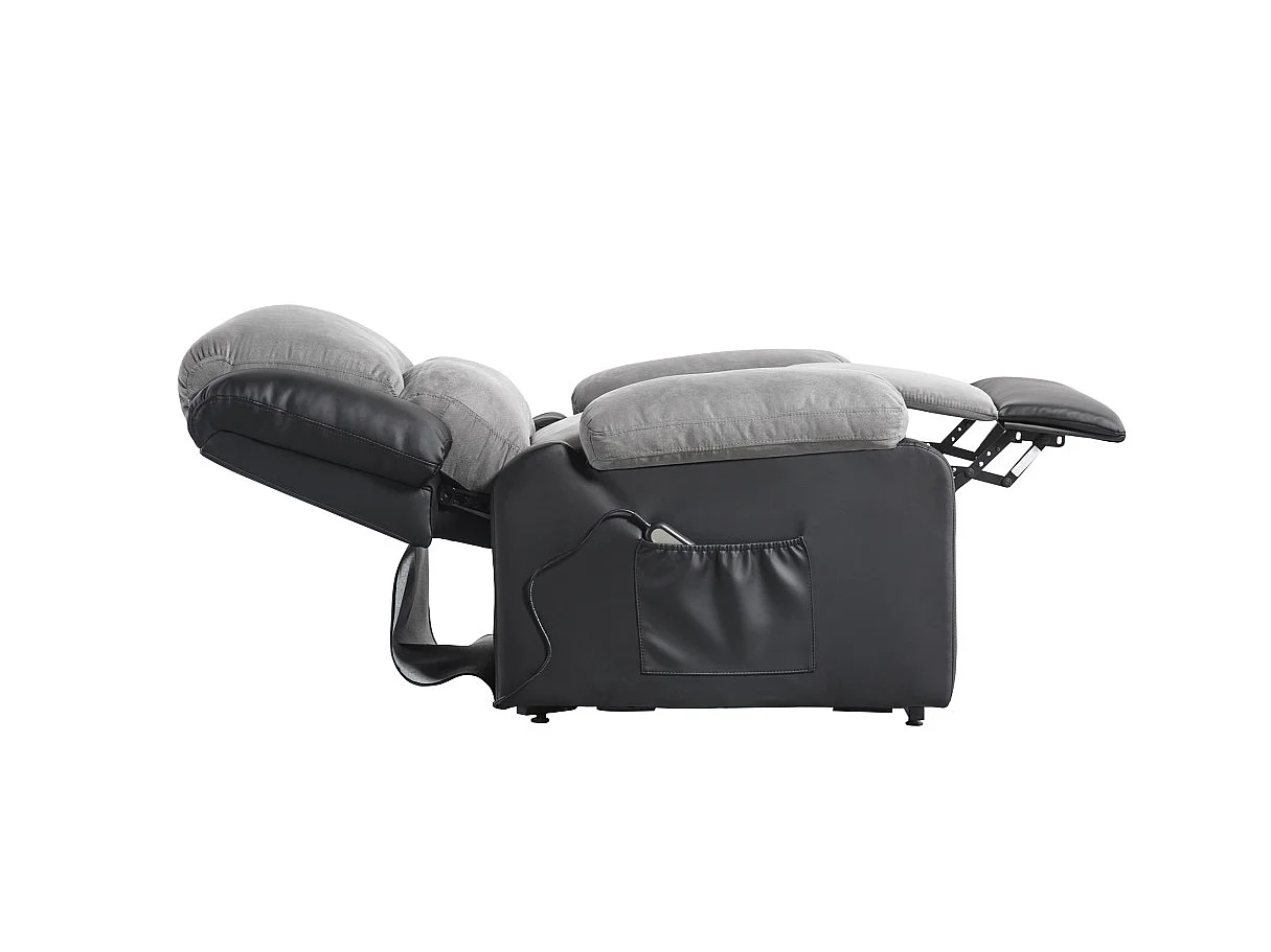Fauteuil de Relaxation Releveur électrique 1 place Microfibre et Simili Léo - Gris et Noir - L88 x 93 x 96cm - Loungitude