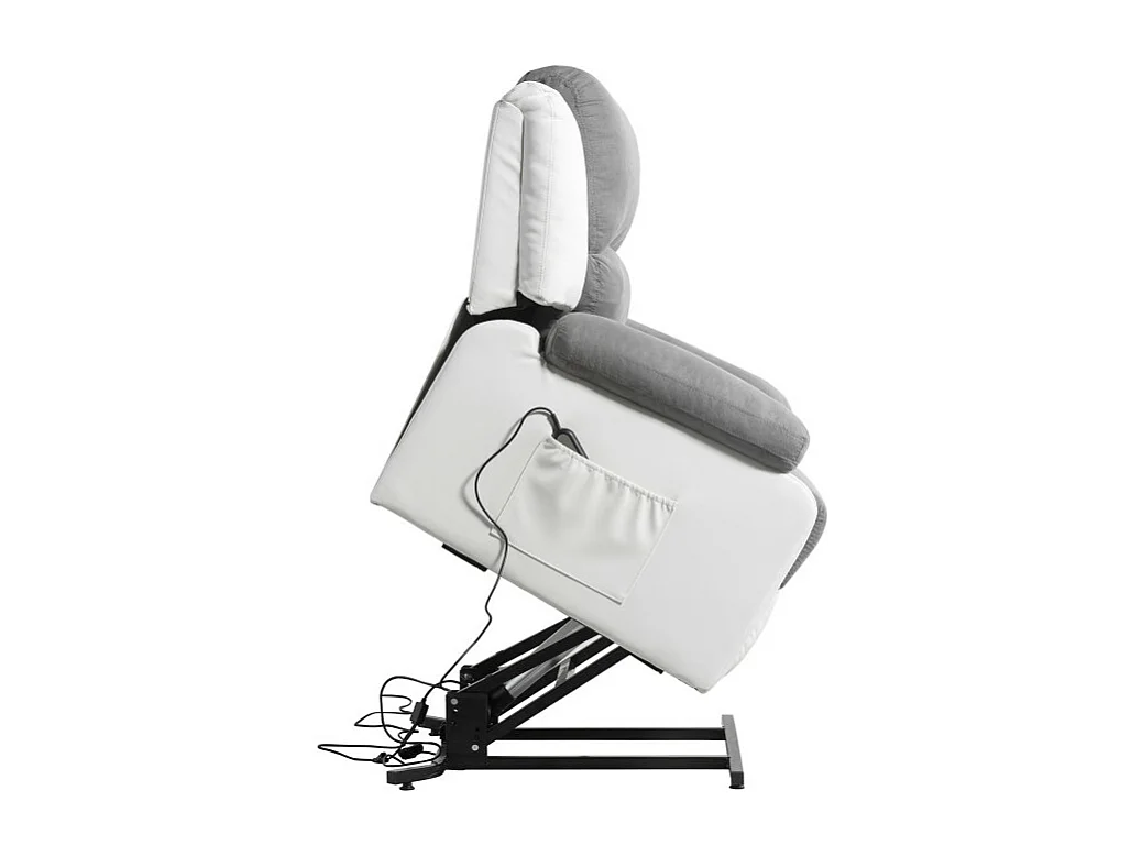 Fauteuil de Relaxation Releveur électrique 1 place Microfibre / Simili Léo - Blanc et gris - L88 x 93 x 96cm - Loungitude