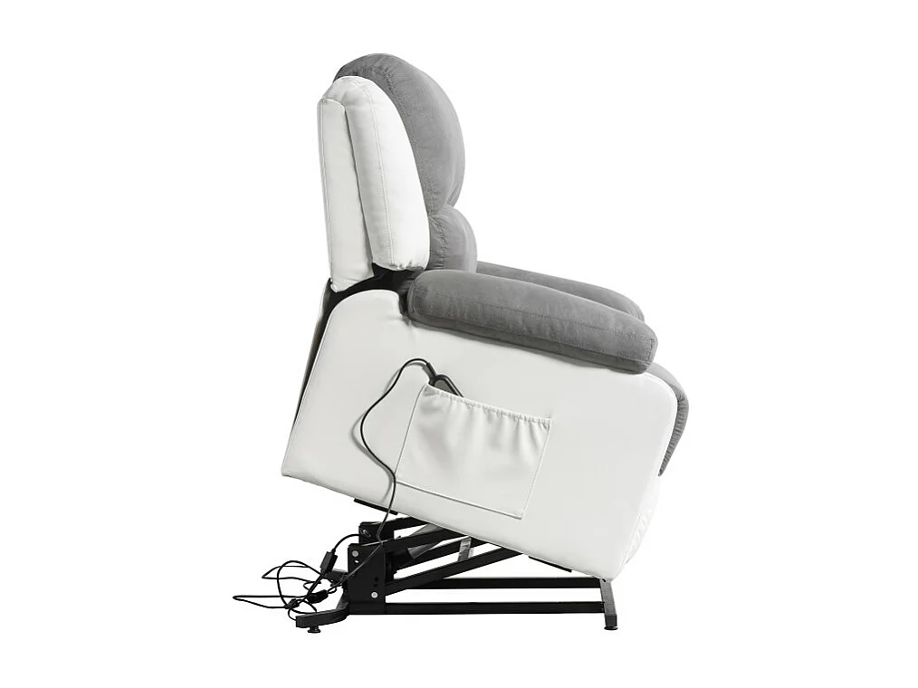 Fauteuil de Relaxation Releveur électrique 1 place Microfibre / Simili Léo - Blanc et gris - L88 x 93 x 96cm - Loungitude
