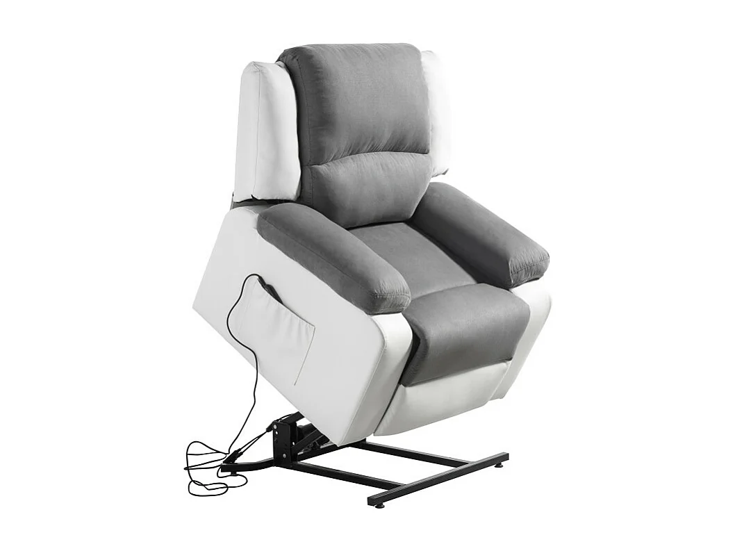 Fauteuil de Relaxation Releveur électrique 1 place Microfibre / Simili Léo - Blanc et gris - L88 x 93 x 96cm - Loungitude