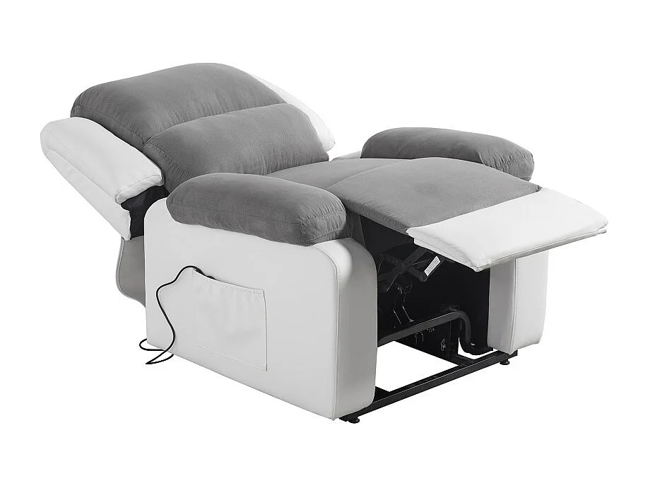 Fauteuil de Relaxation Releveur électrique 1 place Microfibre / Simili Léo - Blanc et gris - L88 x 93 x 96cm - Loungitude