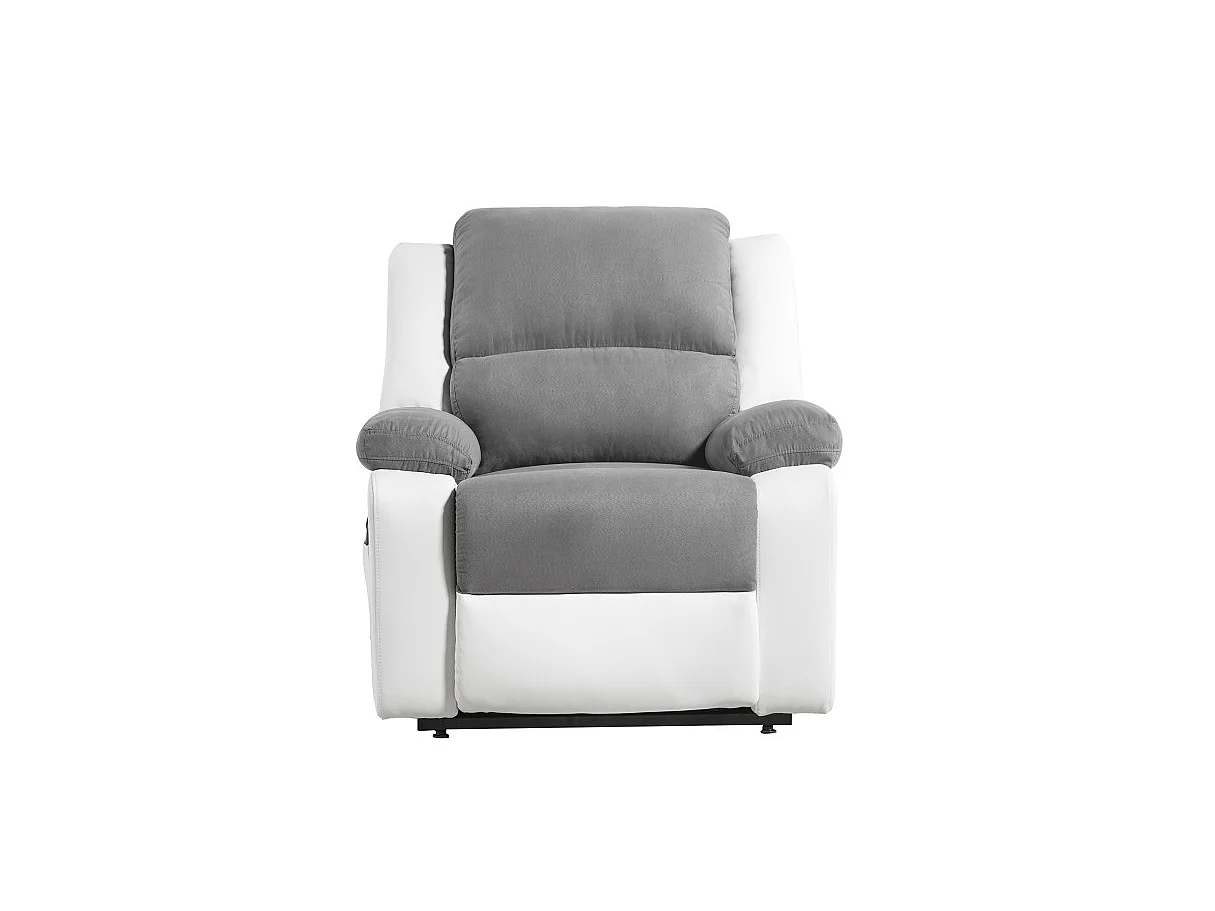 Fauteuil de Relaxation Releveur électrique 1 place Microfibre / Simili Léo - Blanc et gris - L88 x 93 x 96cm - Loungitude
