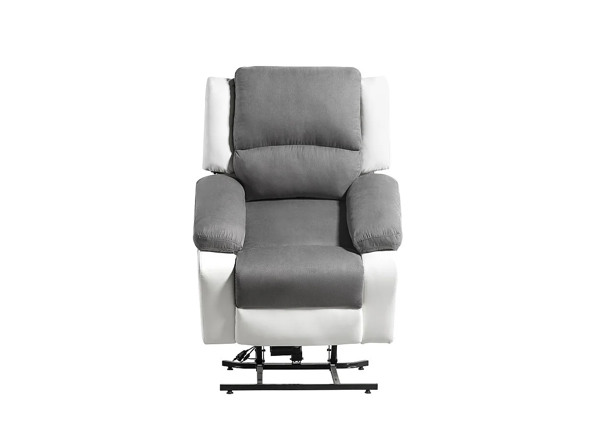 Fauteuil de Relaxation Releveur électrique 1 place Microfibre / Simili Léo - Blanc et gris - L88 x 93 x 96cm - Loungitude