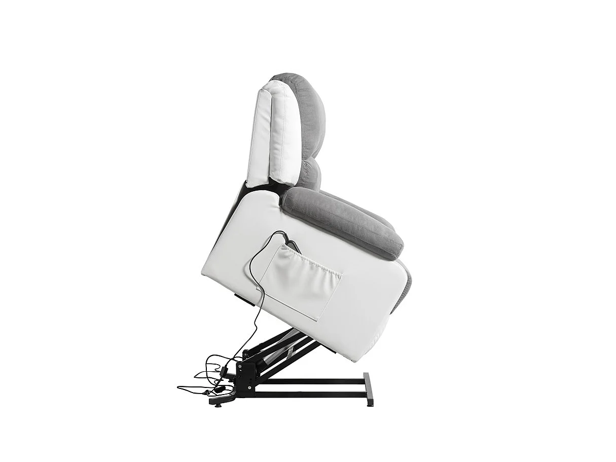 Fauteuil de Relaxation Releveur électrique 1 place Microfibre / Simili Léo - Blanc et gris - L88 x 93 x 96cm - Loungitude