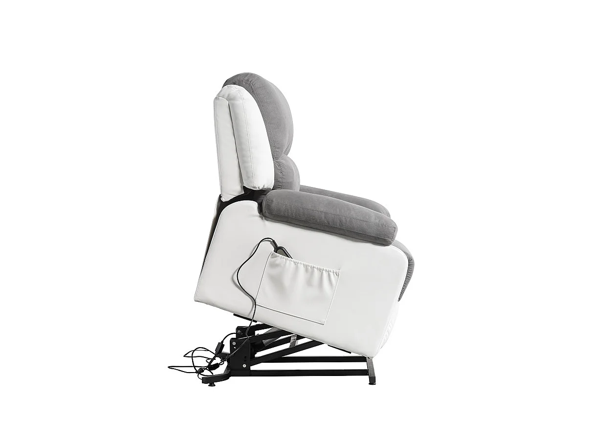 Fauteuil de Relaxation Releveur électrique 1 place Microfibre / Simili Léo - Blanc et gris - L88 x 93 x 96cm - Loungitude