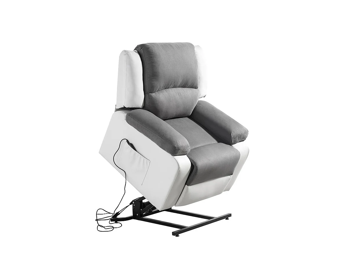 Fauteuil de Relaxation Releveur électrique 1 place Microfibre / Simili Léo - Blanc et gris - L88 x 93 x 96cm - Loungitude