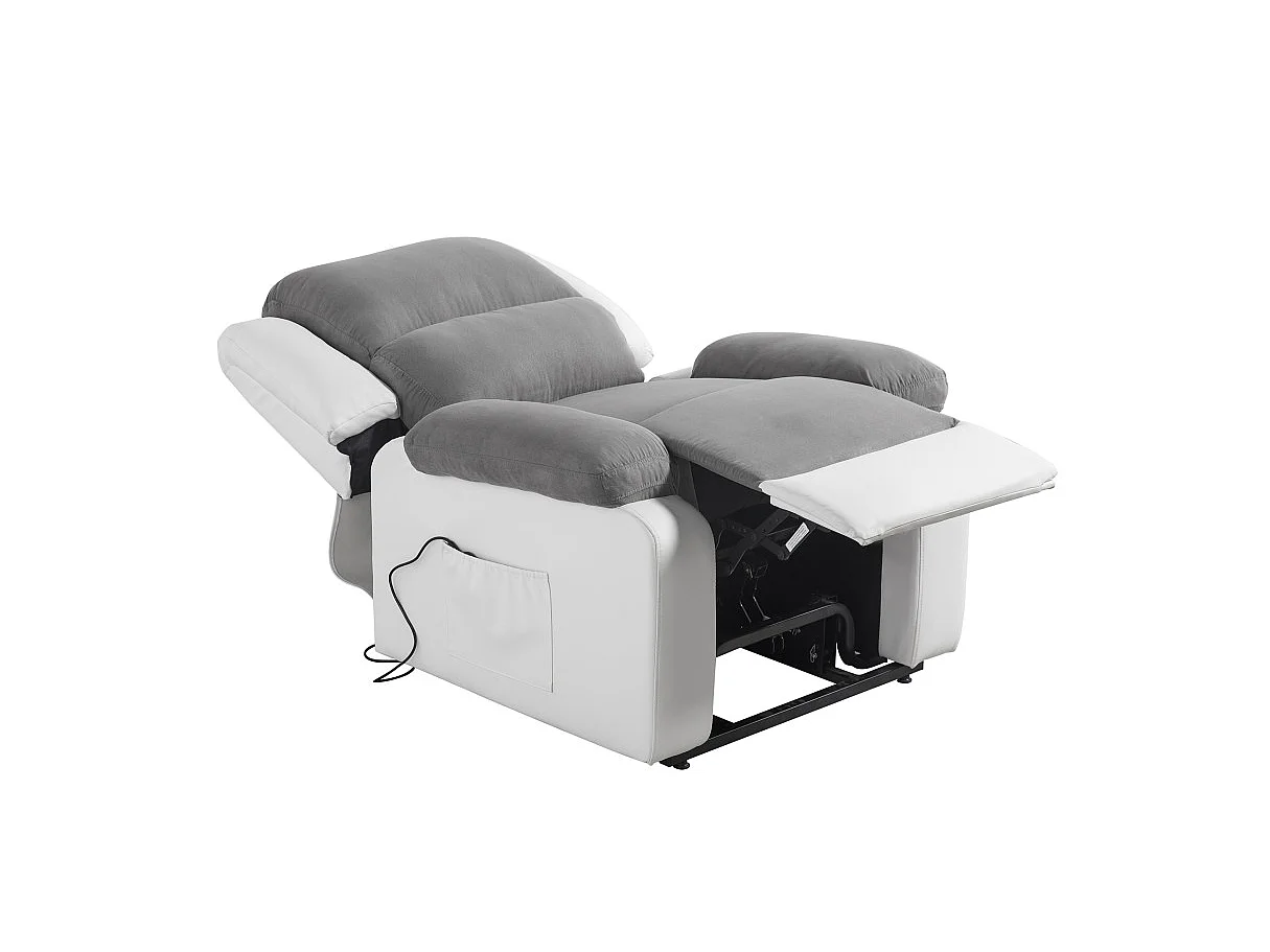 Fauteuil de Relaxation Releveur électrique 1 place Microfibre / Simili Léo - Blanc et gris - L88 x 93 x 96cm - Loungitude
