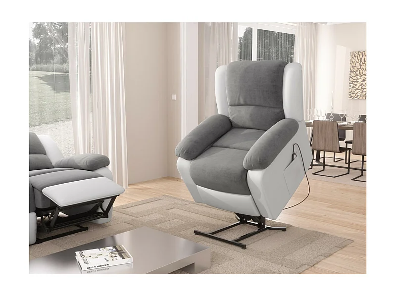 Fauteuil de Relaxation Releveur électrique 1 place Microfibre / Simili Léo - Blanc et gris - L88 x 93 x 96cm - Loungitude