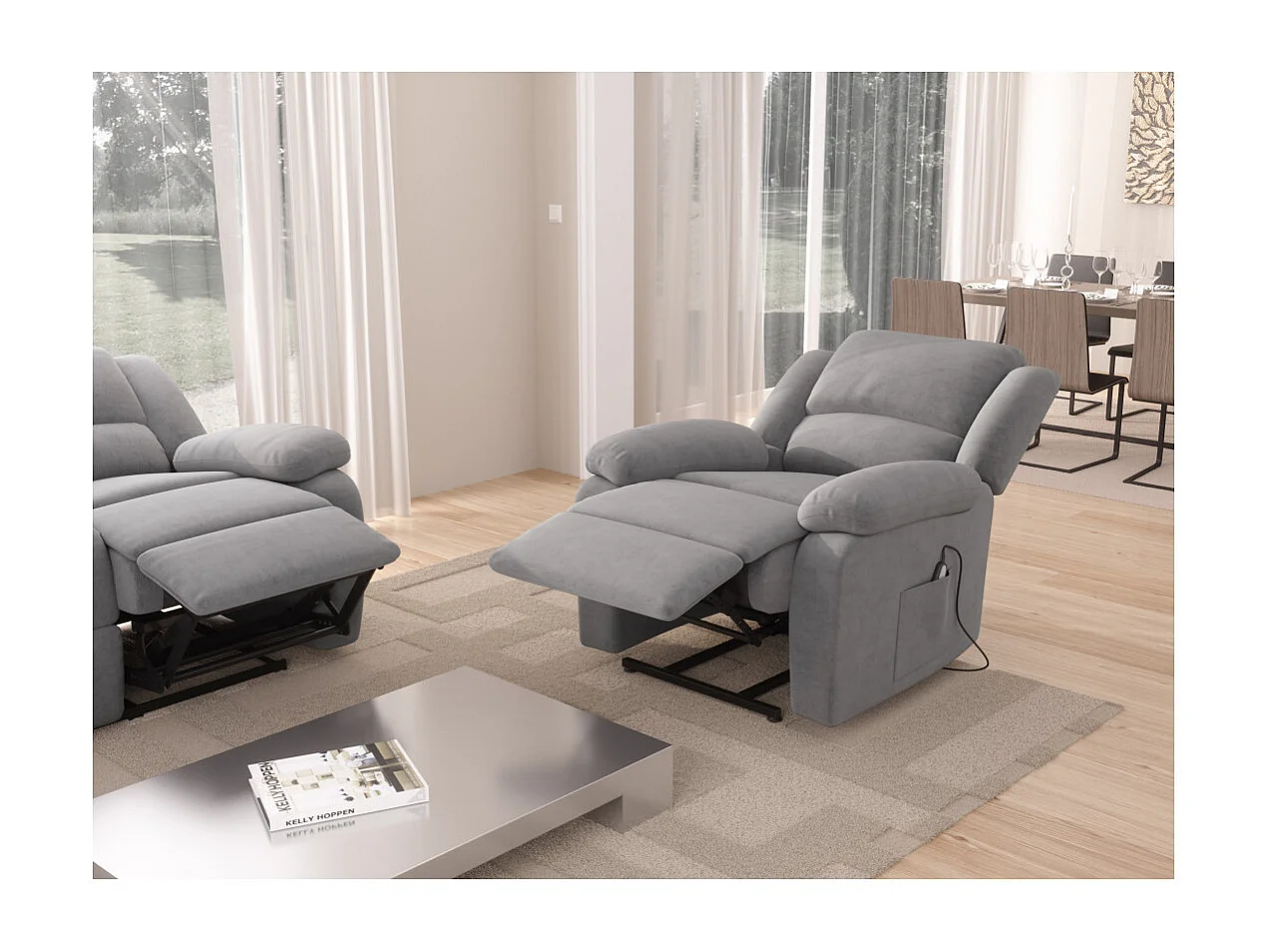 Fauteuil de Relaxation Releveur électrique 1 place en Microfibre Léo - L88 x 93 x 96cm - Loungitude
