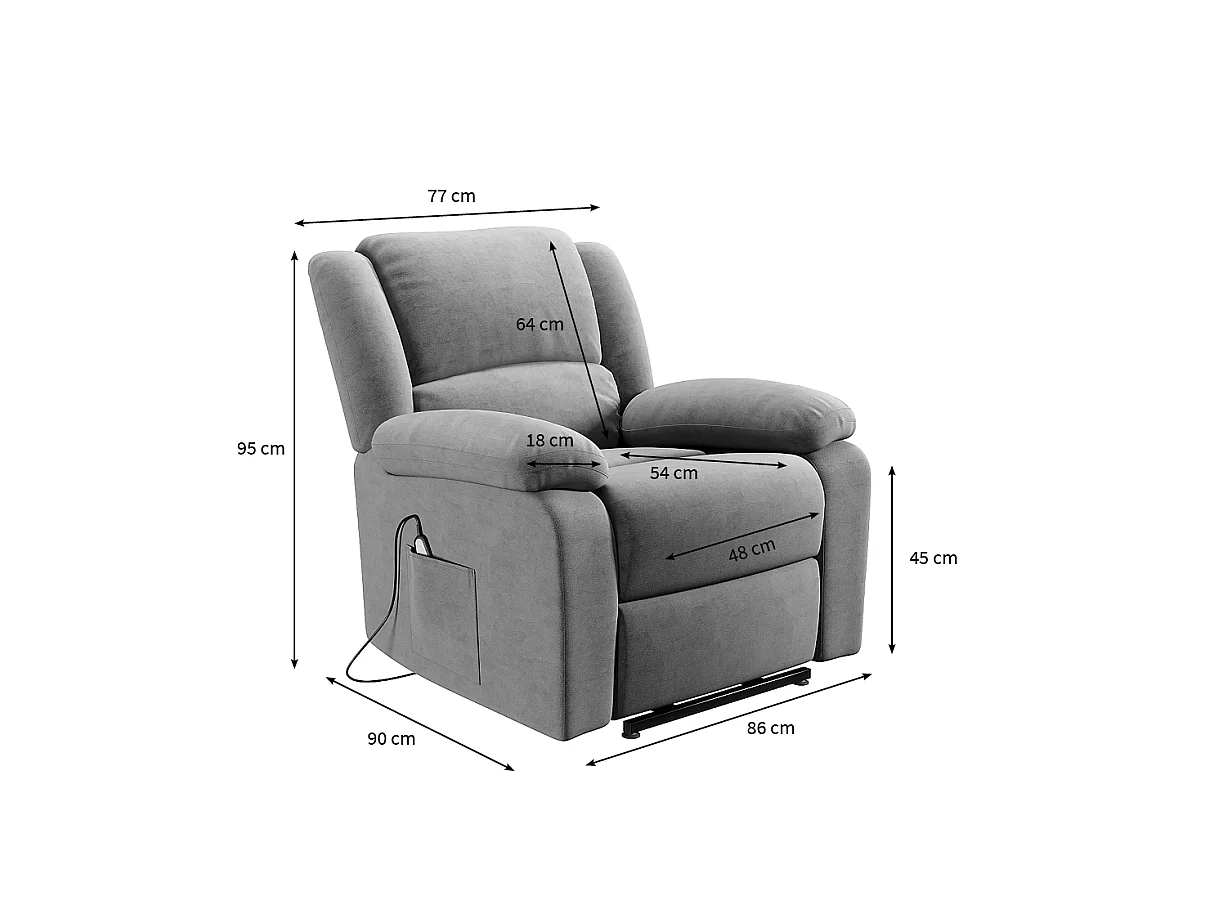 Fauteuil de Relaxation Releveur électrique 1 place en Microfibre Léo - L88 x 93 x 96cm - Loungitude