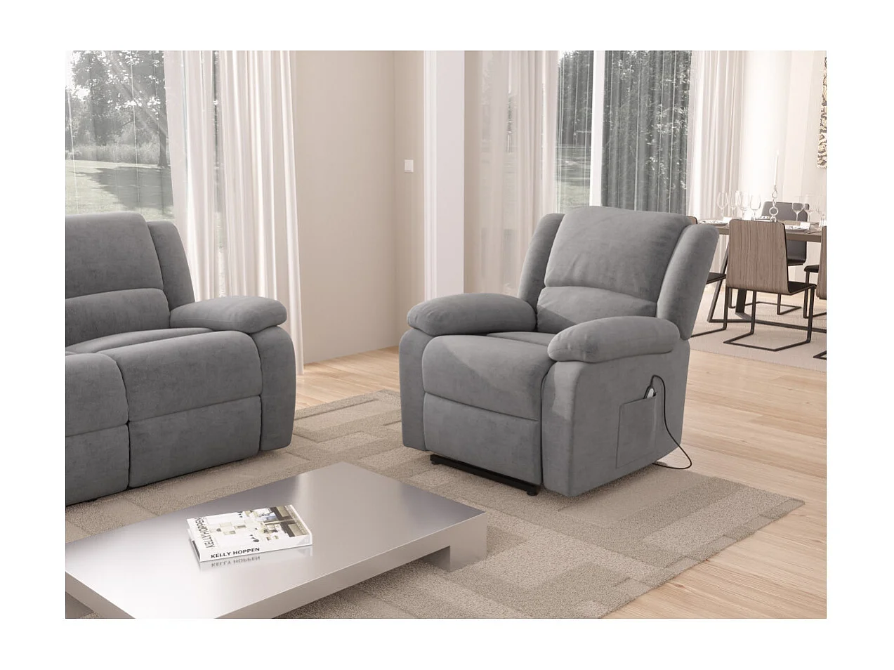 Fauteuil de Relaxation Releveur électrique 1 place en Microfibre Léo - L88 x 93 x 96cm - Loungitude