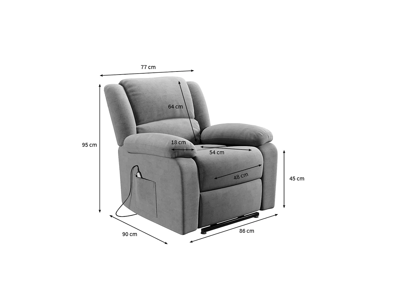 Fauteuil de Relaxation Releveur électrique 1 place en Microfibre Léo - L88 x 93 x 96cm - Loungitude