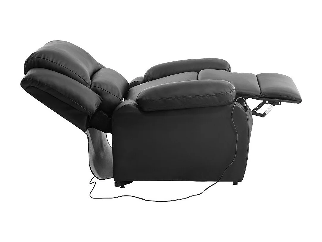 Fauteuil de Relaxation Releveur électrique 1 place en Simili Léo - Noir - L88 x 93 x 96cm - Loungitude