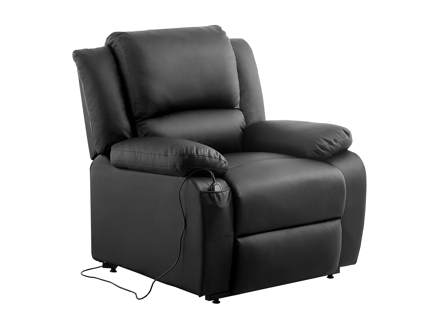 Fauteuil de Relaxation Releveur électrique 1 place en Simili Léo - Noir - L88 x 93 x 96cm - Loungitude