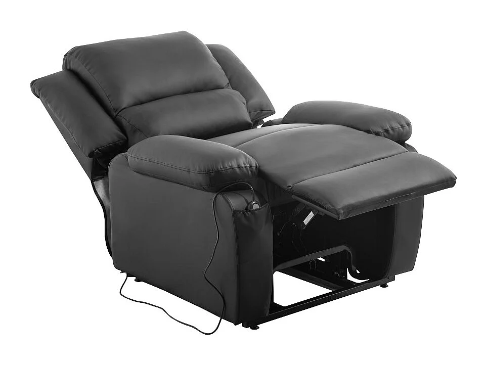 Fauteuil de Relaxation Releveur électrique 1 place en Simili Léo - Noir - L88 x 93 x 96cm - Loungitude