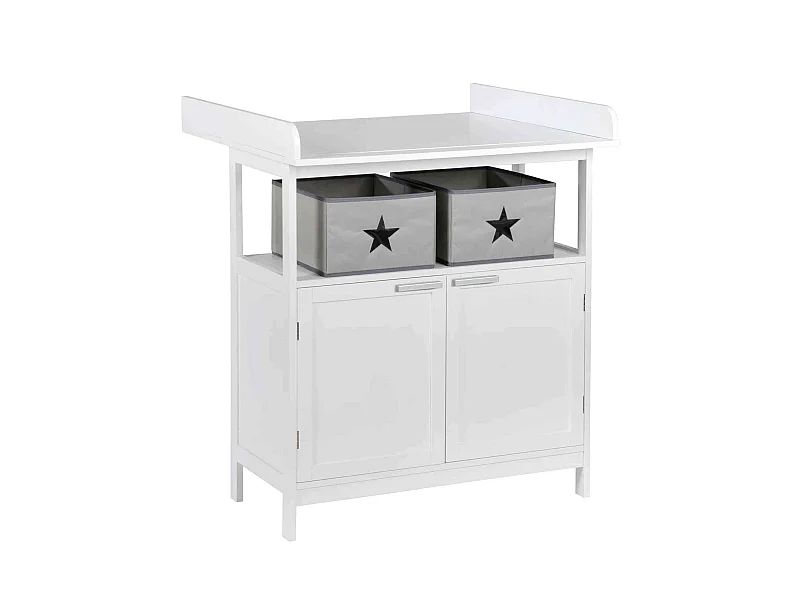 Meuble à langer bébé en bois blanc 2 portes + 2 boîtes de rangement Hamburg